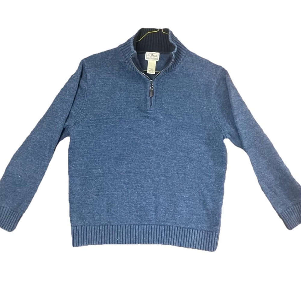 L.L. Bean Quarter Zip Sweater Men's Large Reg Blue Long Sleeve‎ 100% Cotton